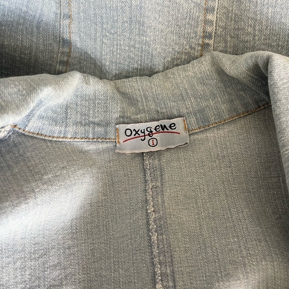 OXYGENE Women’s Light Blue Pockets 2 Button Tapered Fitted Jean Jacket-Size 1/2‎ - Picture 3 of 6